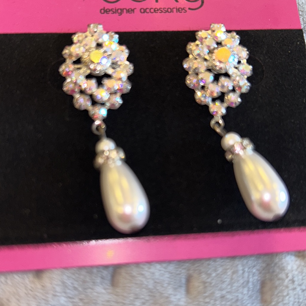 Aurora Borealis Crystal Pearl Drop Earrings-Boutique 29$